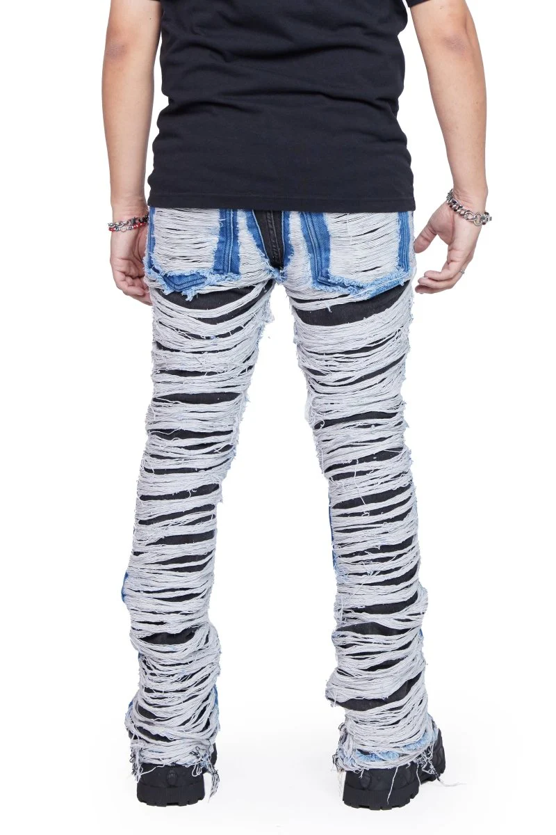 "RAVAGED" STACKED FLARE JEAN BLACK BLUE - Image 3
