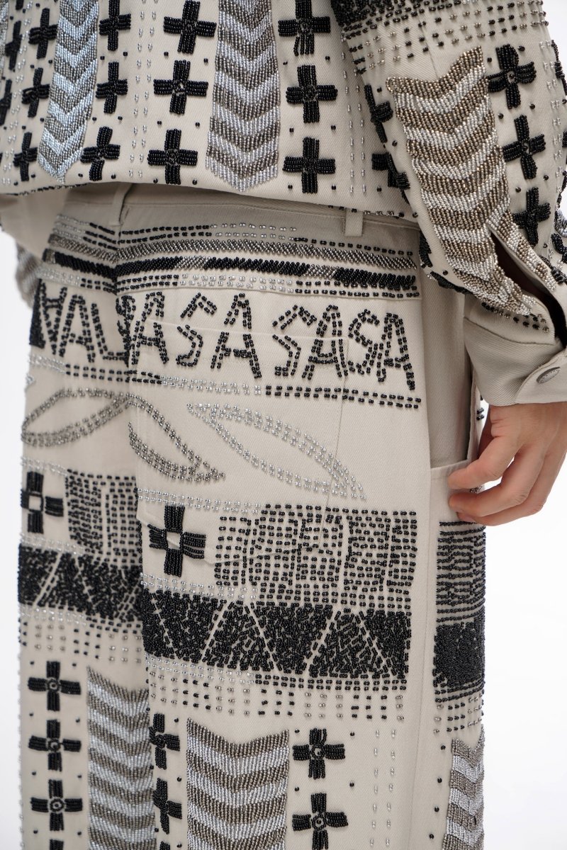 Dedication White Multi Hand Beaded Pants - Image 3