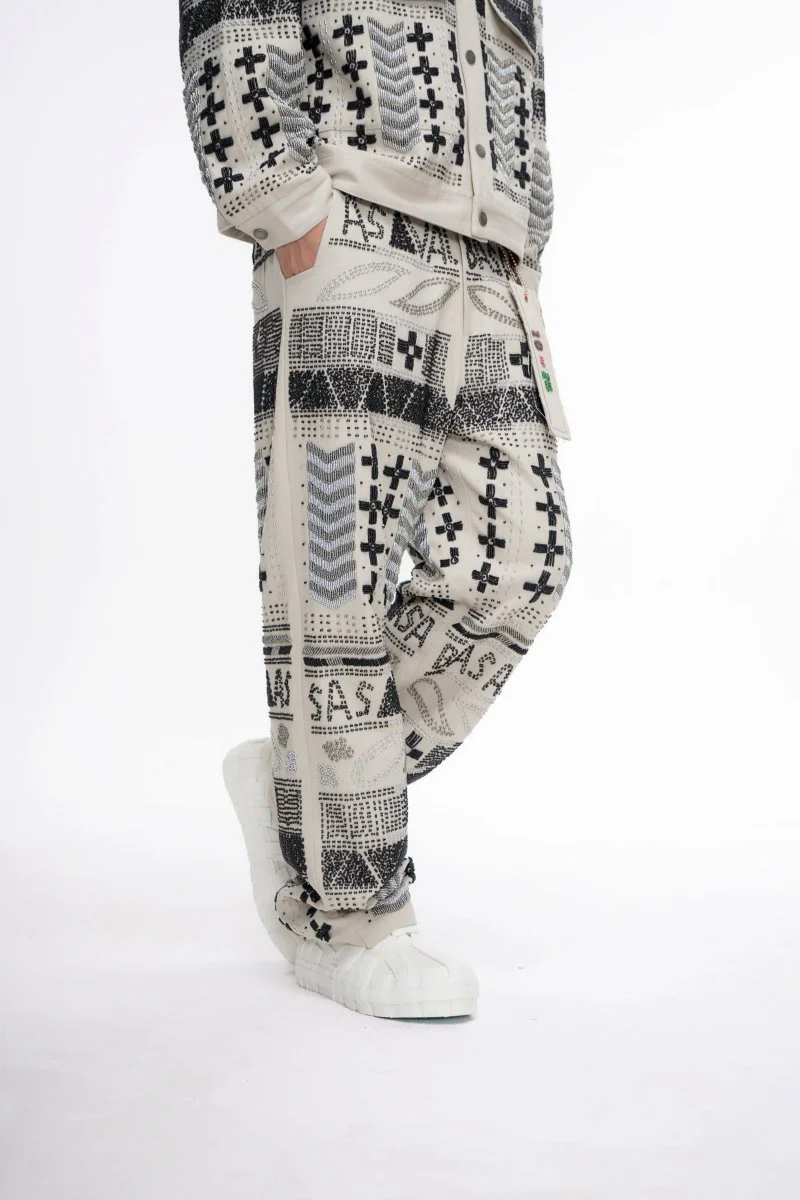 Dedication White Multi Hand Beaded Pants - Image 7