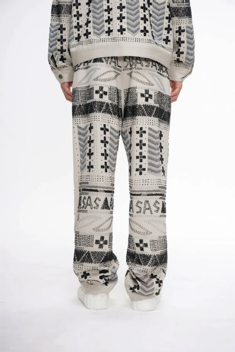 Dedication White Multi Hand Beaded Pants - Image 8