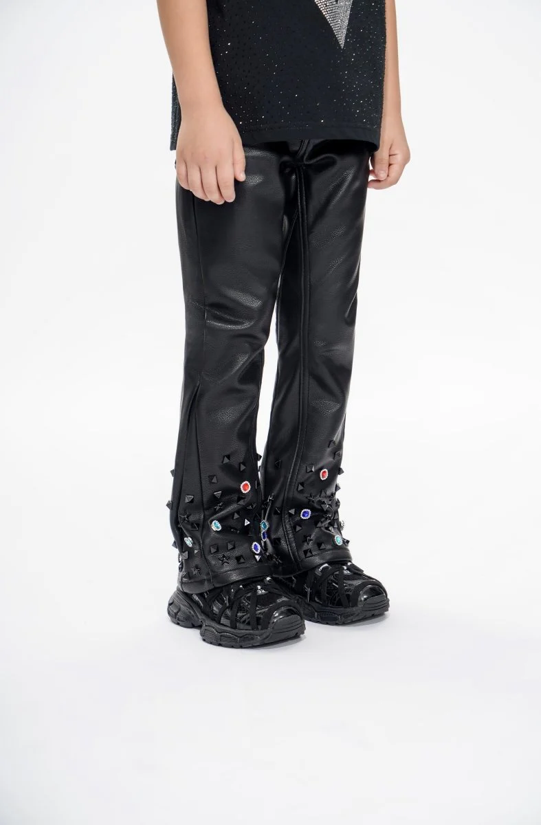 Ion Kids Black Leather Stacked jean - Image 7
