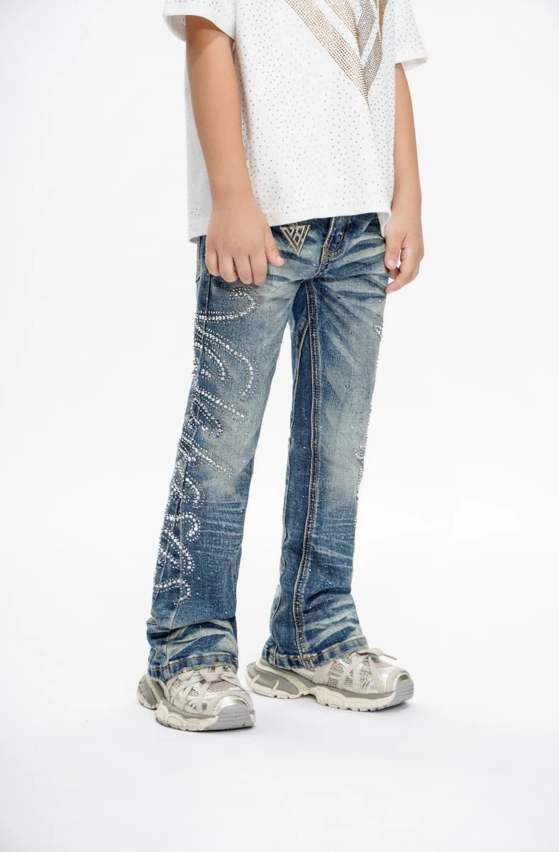 Lattice Kids Dark Blue Skinny Jeans - Image 6