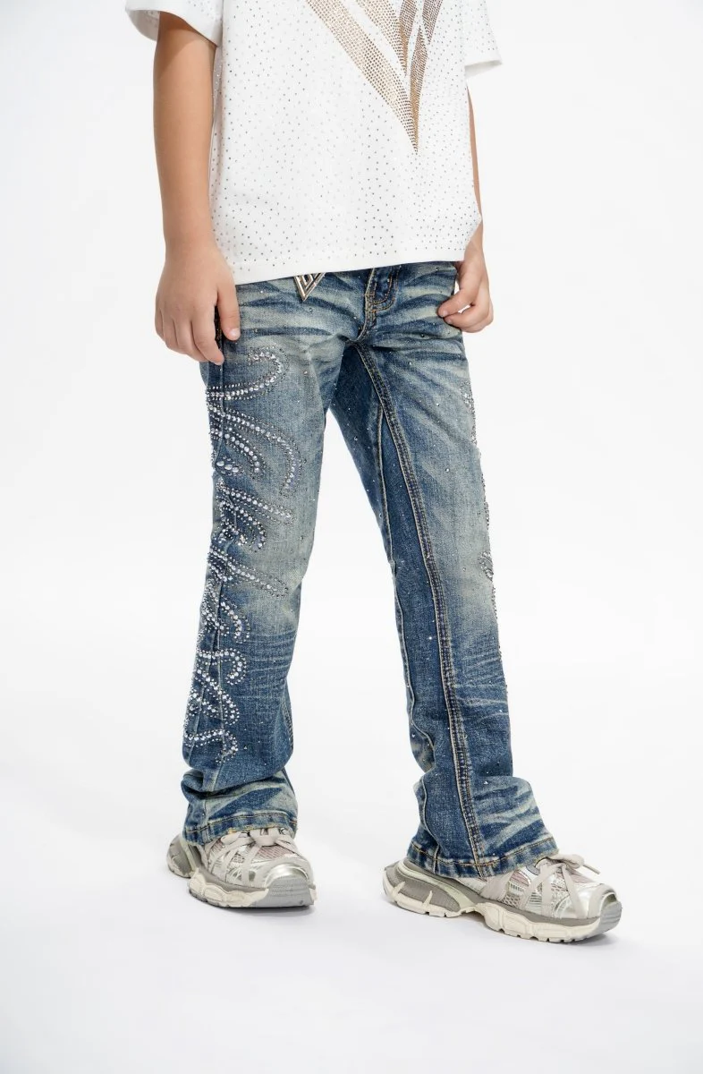Lattice Kids Dark Blue Skinny Jeans - Image 7