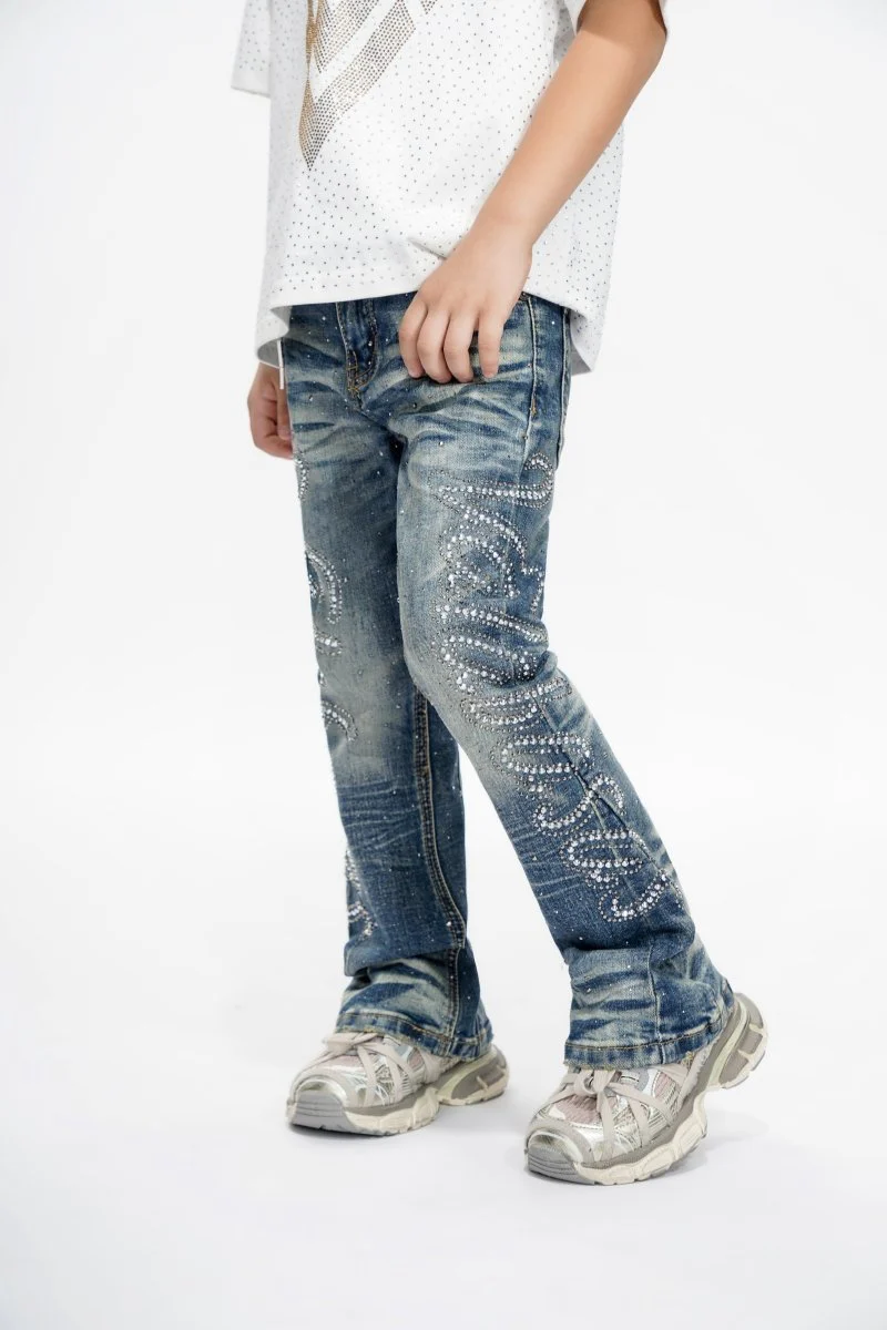 Lattice Kids Dark Blue Skinny Jeans - Image 8