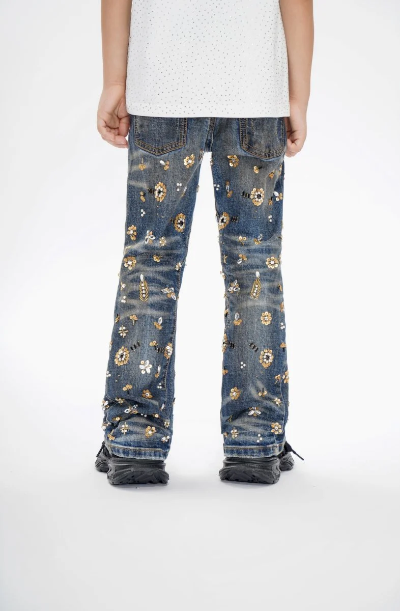 Shea Kids Dark Vintage Blue Stacked Jeans - Image 4