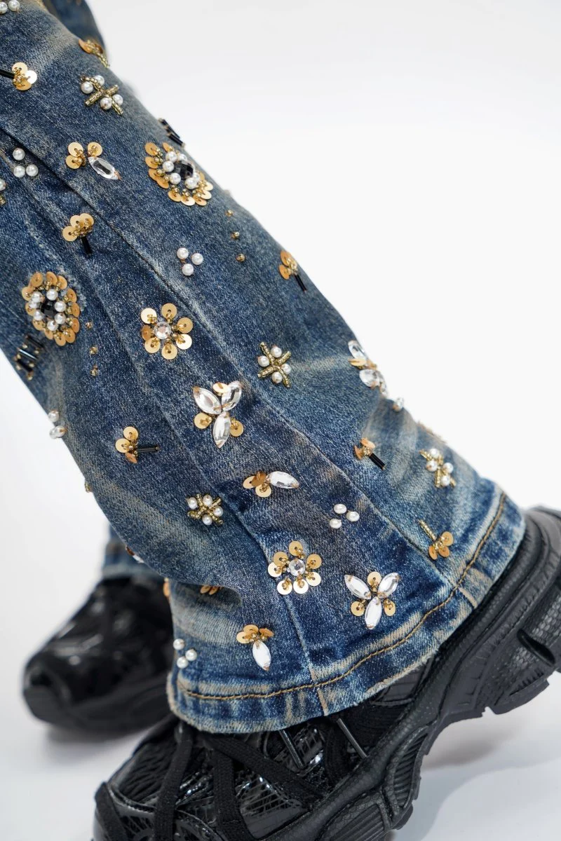 Shea Kids Dark Vintage Blue Stacked Jeans - Image 5