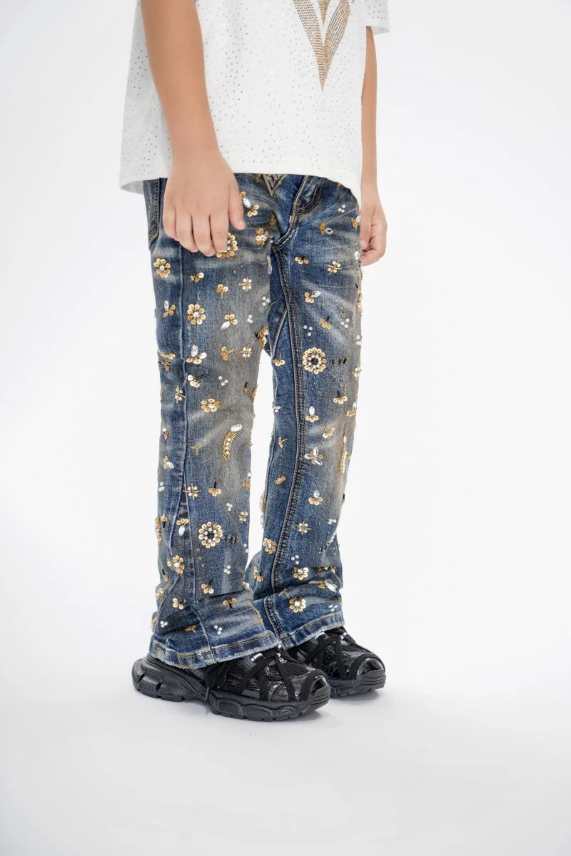 Shea Kids Dark Vintage Blue Stacked Jeans - Image 6