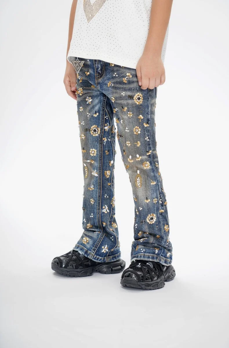Shea Kids Dark Vintage Blue Stacked Jeans - Image 7