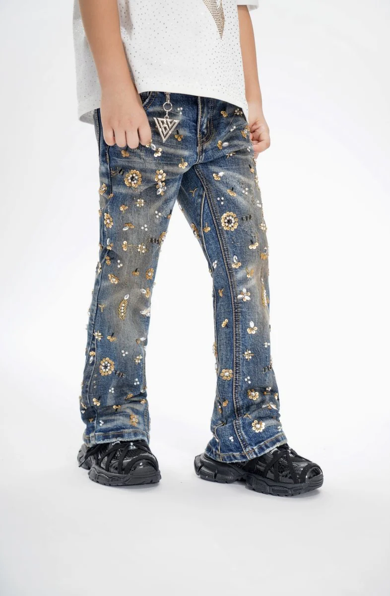 Shea Kids Dark Vintage Blue Stacked Jeans - Image 8