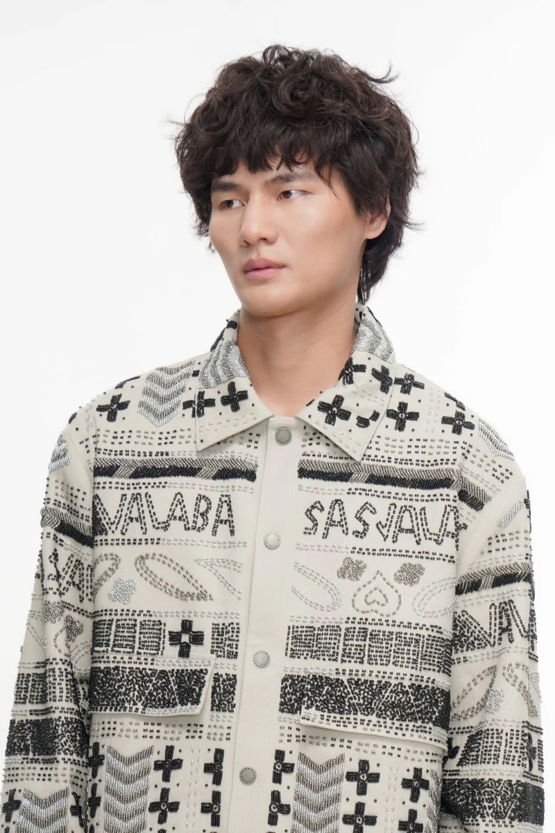 Time White Multi Hand Beaded Jacket - Image 4