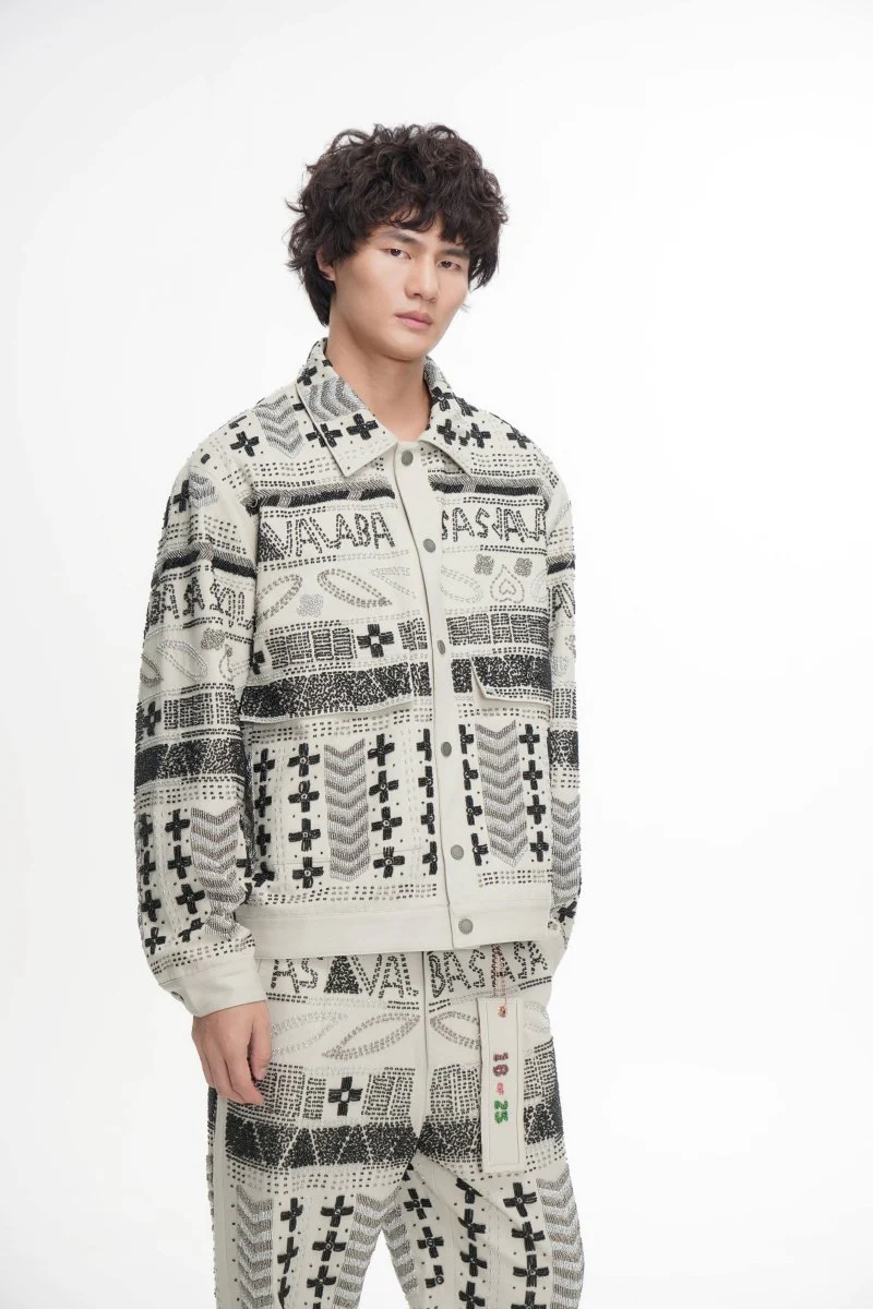 Time White Multi Hand Beaded Jacket - Image 6