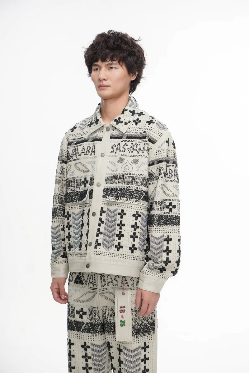 Time White Multi Hand Beaded Jacket - Image 7
