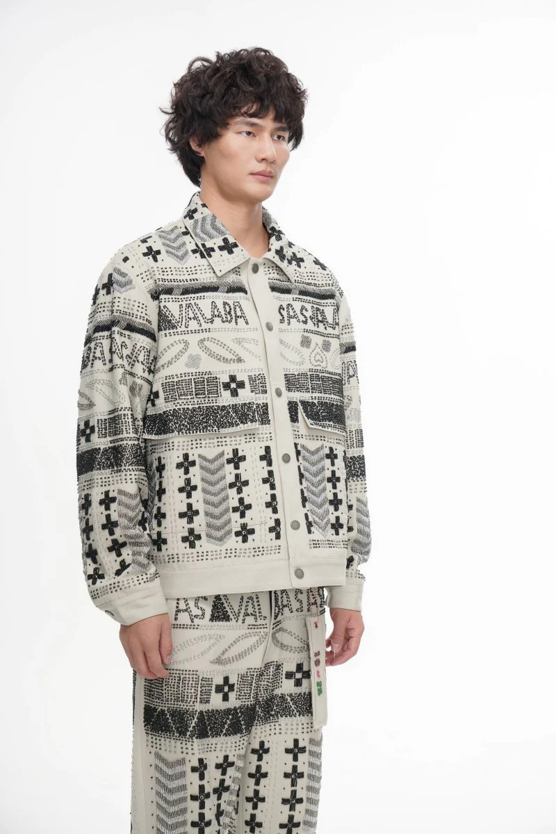 Time White Multi Hand Beaded Jacket - Image 8