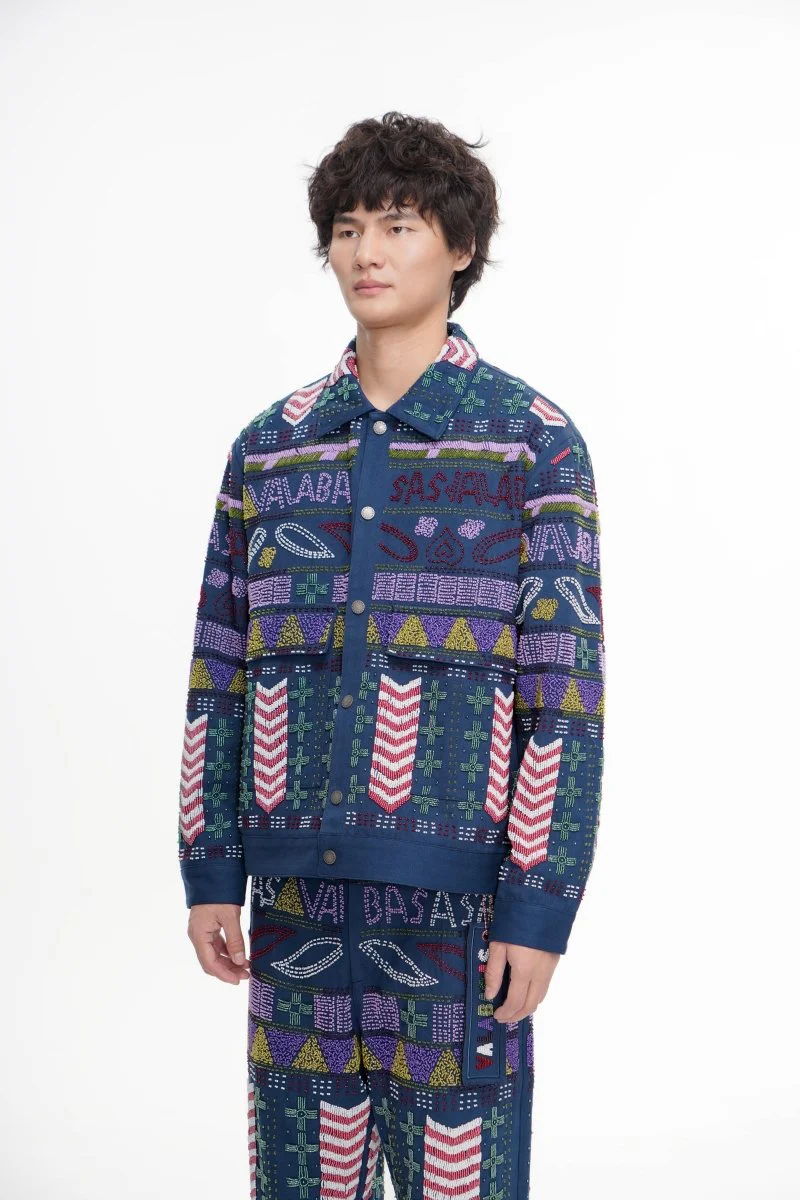 Time Navy Hand Beaded Jacket - Image 3