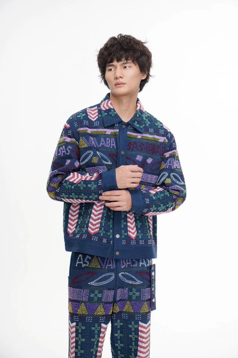 Time Navy Hand Beaded Jacket - Image 5