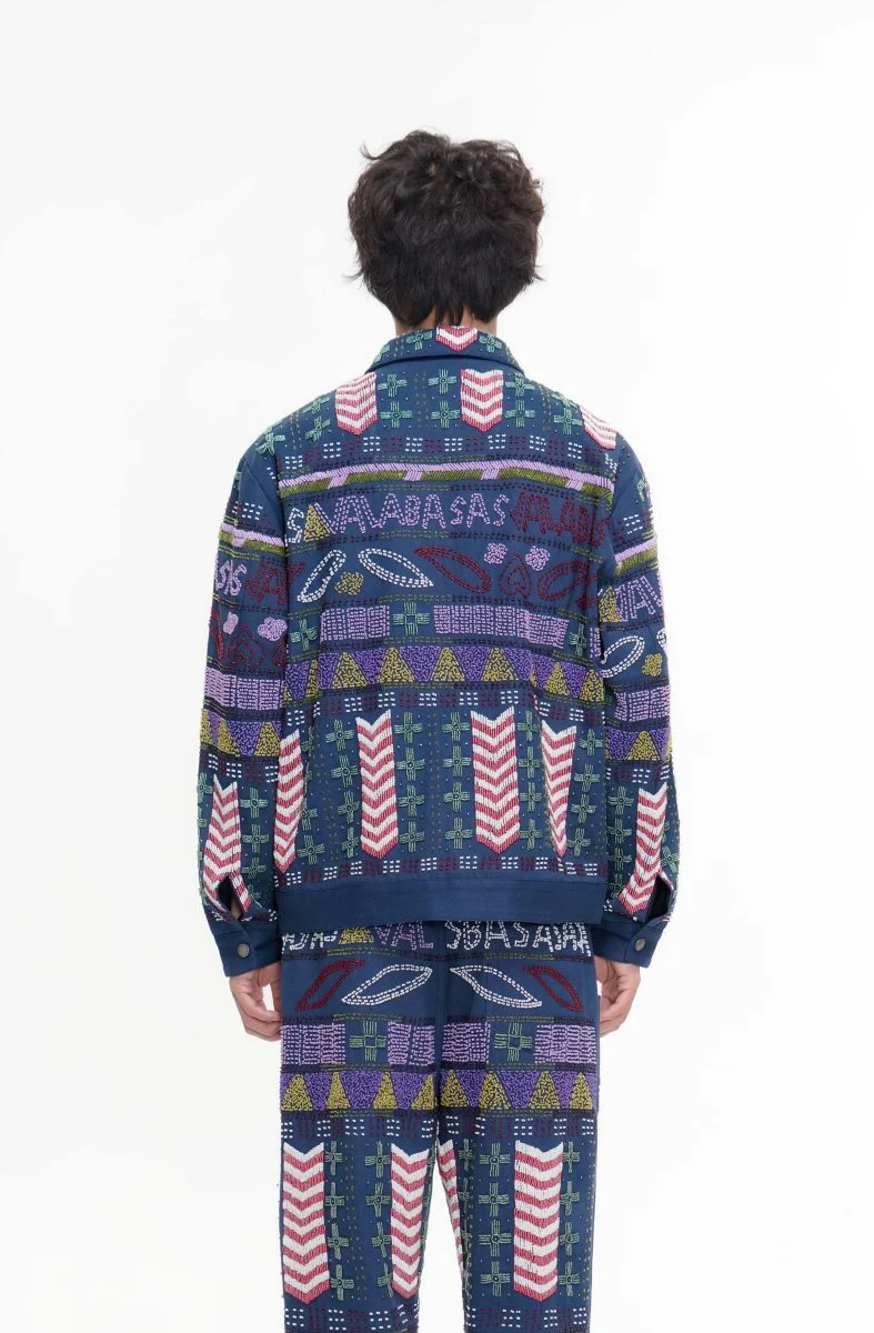 Time Navy Hand Beaded Jacket - Image 8