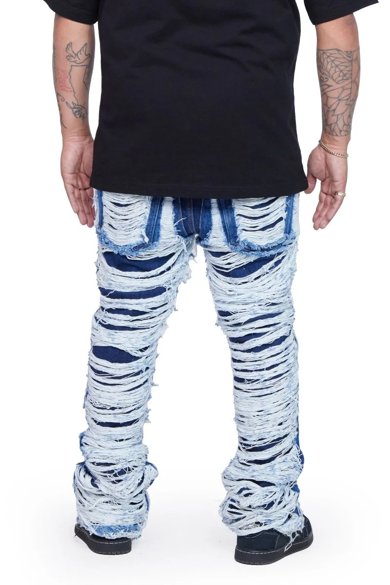 "RAVAGED" STACKED FLARE JEAN INDIGO - Image 3