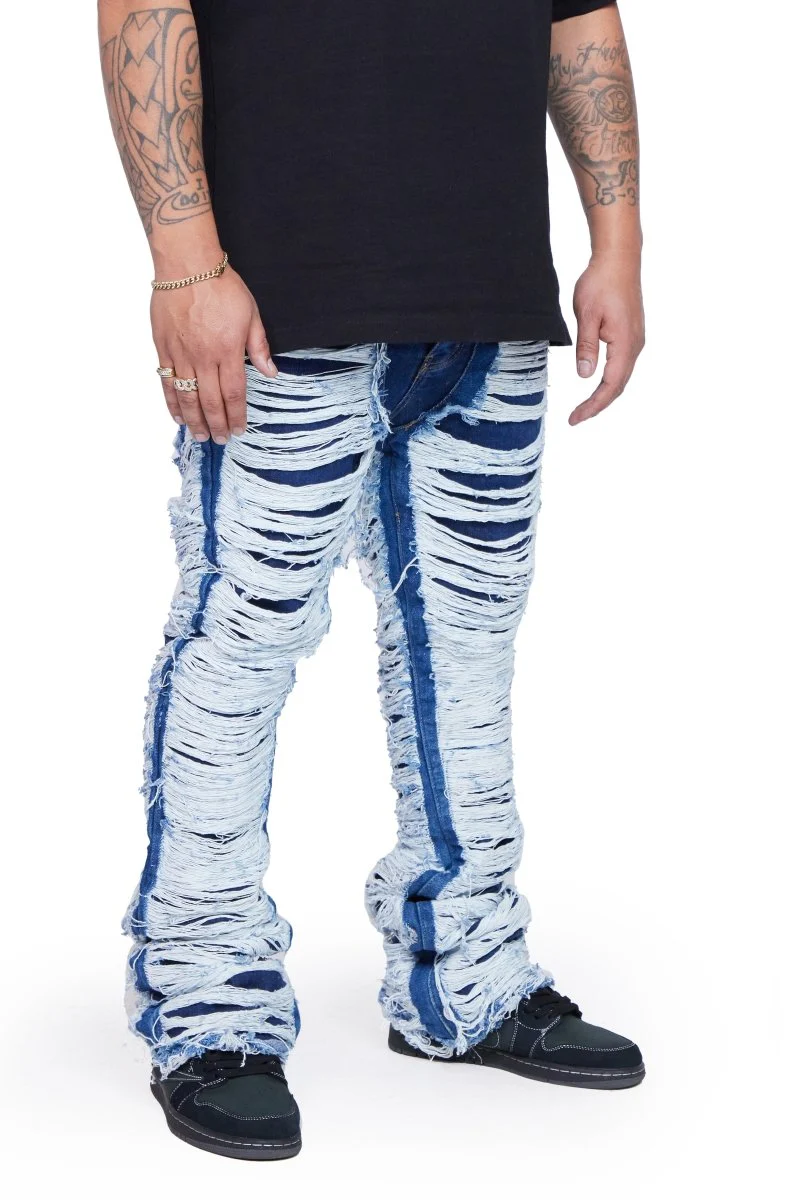 "RAVAGED" STACKED FLARE JEAN INDIGO - Image 4