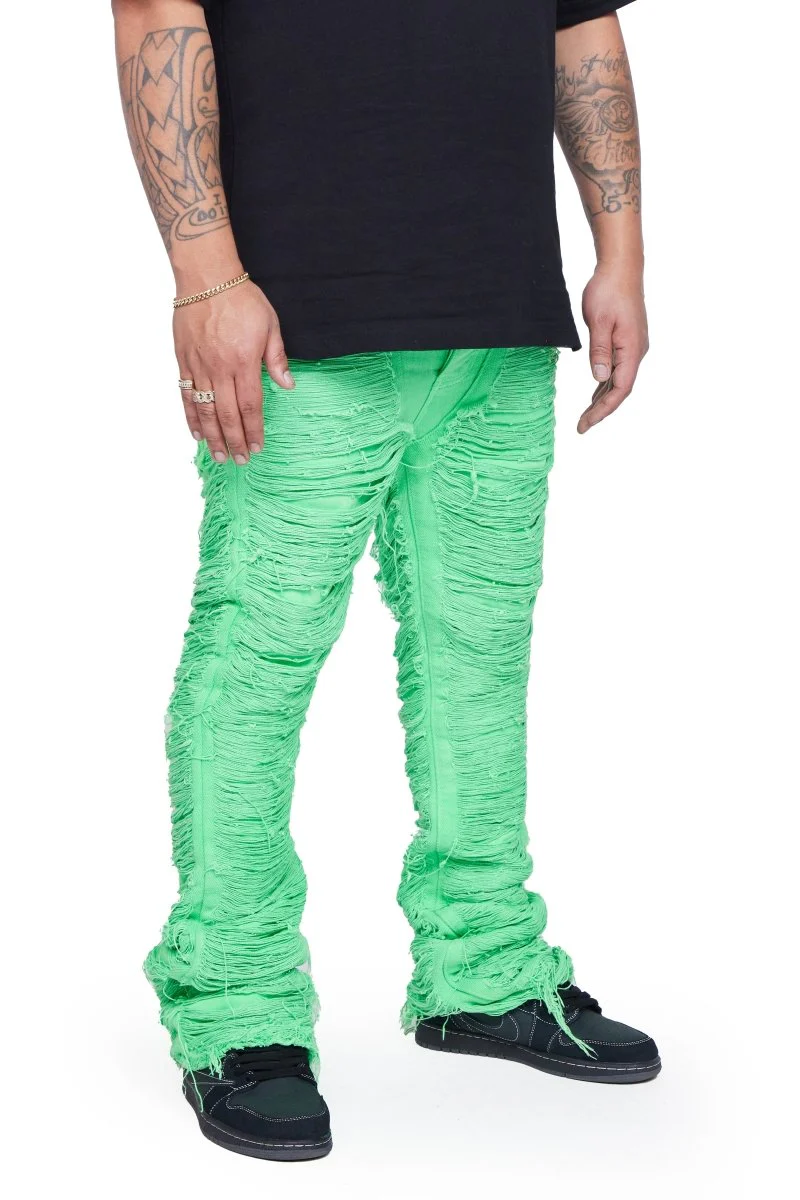 "RAVAGED" STACKED FLARE JEAN GREEN - Image 4